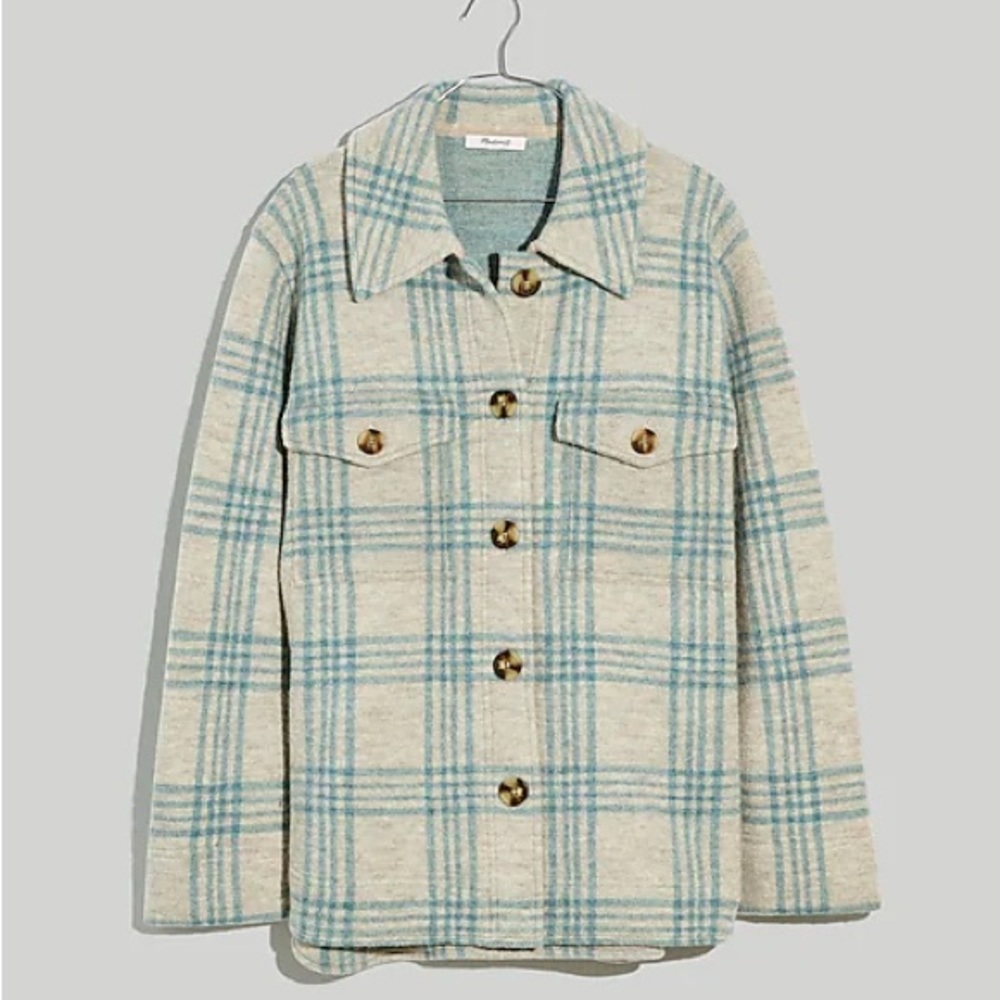 Madewell Boiled Wool Shirt-Jacket in Plaid: Heather Lagoon